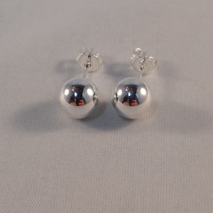Silver Simple Smooth Round Ball Stud Earrings 8mm Gorgeous Party Gift